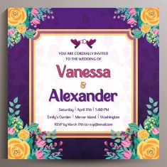 Vintage Wedding Invitation Floral square card 14 5 cm N4
