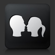 Black Square Button with Couple Facing Each Other N2