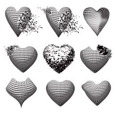 Set of broken hearts and healthy hearts