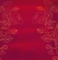 sketch of flowers on a red watercolor background in vintage N4