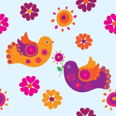 Seamless pattern Bird and flowers Vector