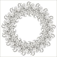 Floral monochrome round frame with lilies