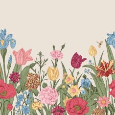 Spring flowers Seamless floral border N2