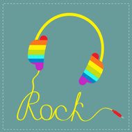 Rainbow headphones with cord in shape of word rock Blue