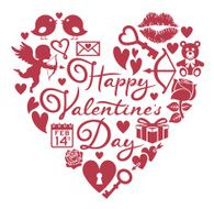 Happy Valentine&#039;s Day icons in heart shape