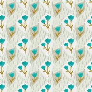Watercolor seamless pattern with flowers and grass backdrop