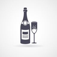 Champagne and glass flat icons