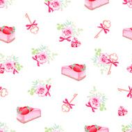 Delicious cakes flowers and keys seamless vector print