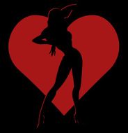 Shadow silhouette of hot girl in red heart N5