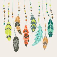 Cute vector set of vintage ethnic feathers in pastel colors N4