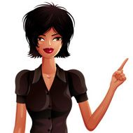 Attractive dark skin girl pointing at some empty copy space N2