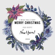 Vintage vector card Merry Christmas And Happy New Year N5