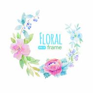 Vector frame with pastel watercolor flowers wreath