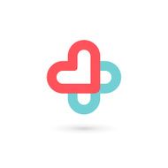 Cross plus heart medical icon design template elements