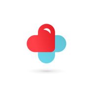 Cross plus heart medical icon design template elements N2