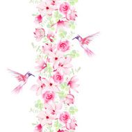 Gentle magnolia roses and hummingbirds