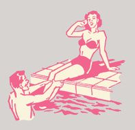 Man Talking to Woman at Swimming Pool