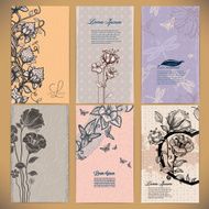 Set of vintage cards with flowers berries butterflies and dragonflies