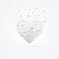 Heart from floating notes isolated on white