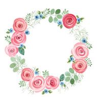 Watercolor Leaf and Roses round frame N3