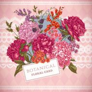 Vintage Greeting Card with Blooming Peonies