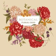 Vintage Greeting Card with Blooming Peonies N4