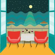 flat view from the balcony sea at night vector illustration