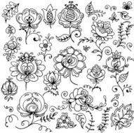 Set of hand-drawn floral elements