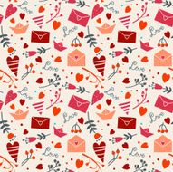 Romantic seamless pattern with hearts and flowers N2