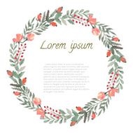 Watercolor Leaf Berries and Flowers round frame N4