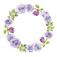 Beautiful violet roses flower watercolor wreath