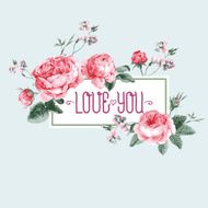 Vintage Watercolor Greeting Card with Blooming English Roses N2
