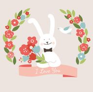 Vector card - Rabbit with flowers