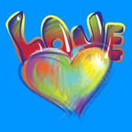 Heart and the word love drawn with colored chalk N2