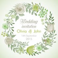 Watercolor vector wreath with flowers and leaves