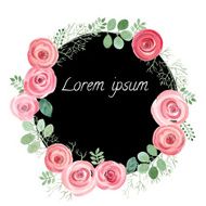 Watercolor Leaf and Roses round frame N4