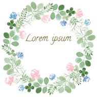 Watercolor Leaf and Flowers round frame N3