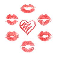Lipstick drawn heart and lips prints set