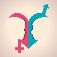 Male female face and symbol with heart