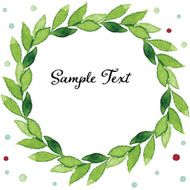 Watercolor green leaves laurel on colorful dots background N7