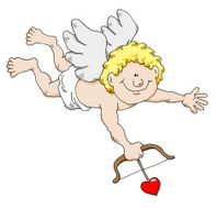 Happy Cupid with bow and arrow