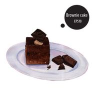 brownie cake chocolate on plate watercolor painting vector