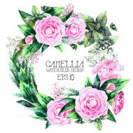 Watercolor camellia wreath