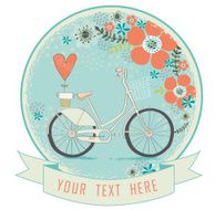 Vintage romantic love card in vector Vector bycicle