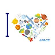 I love space Heart symbol of cosmic elements