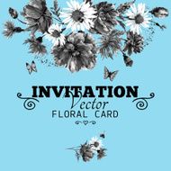 Watercolor monochrome floral greeting card with poppies cornflowers and daisies