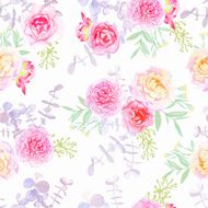 Peonies and roses seamless vector pattern in shabby chic style