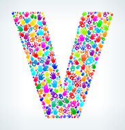 Letter V on Hands Pattern White Background N2