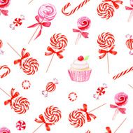 Delicious dessert watercolor seamless vector pattern