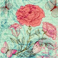Grungy retro background with roses and butterflies N4